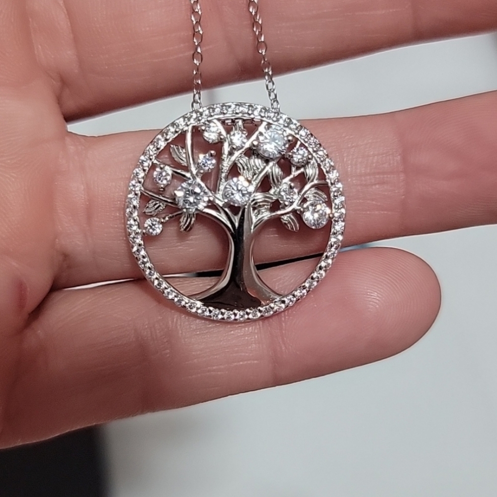Sterling Silver Cubic Zirconia Tree Of Life Necklace